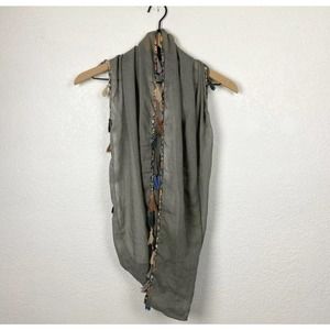 🖤 3/$25 SALE!!! Grey full circle Infinity scarf floral multicolor tassel edging